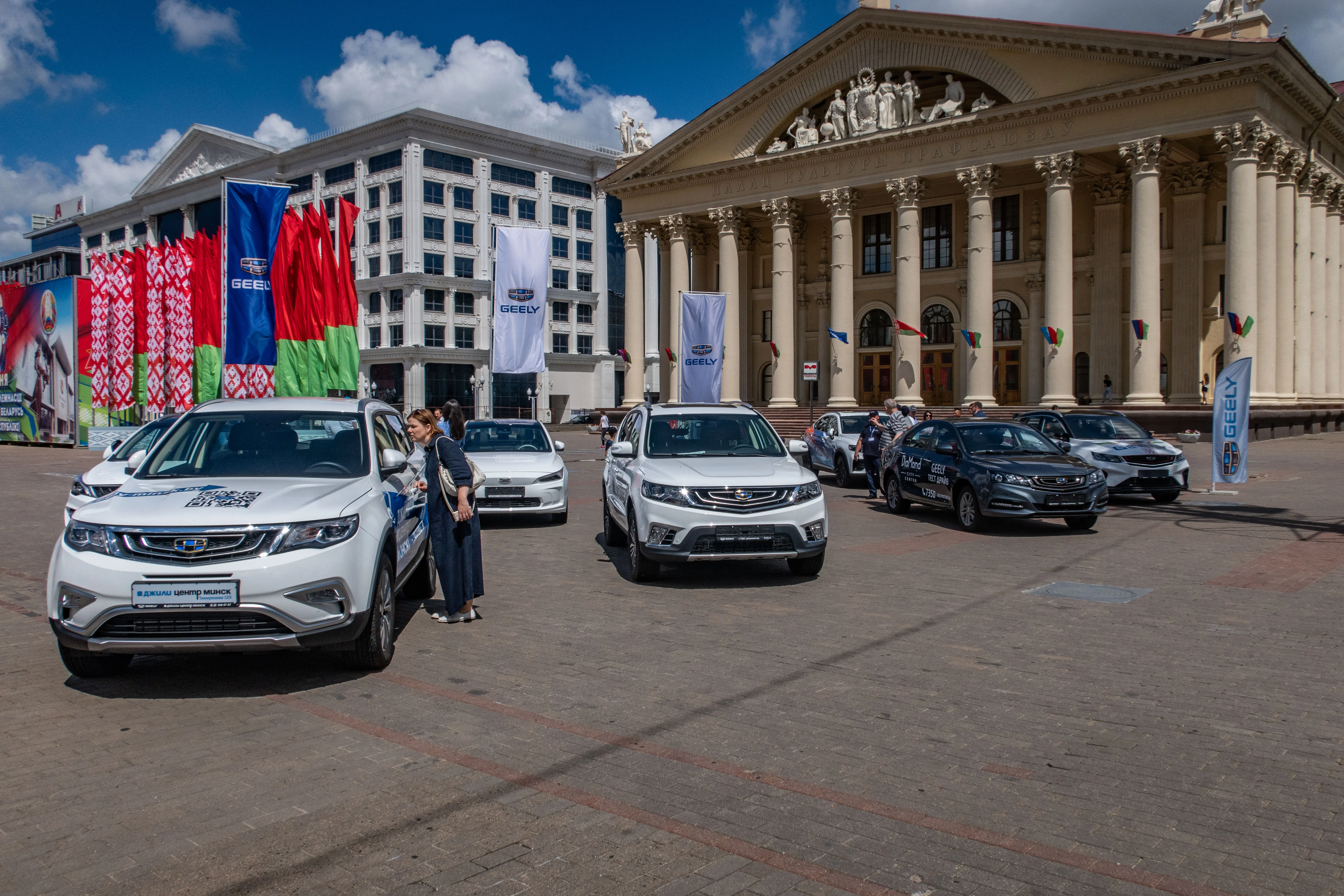 Geely cars lined up outside a brand sales outlet