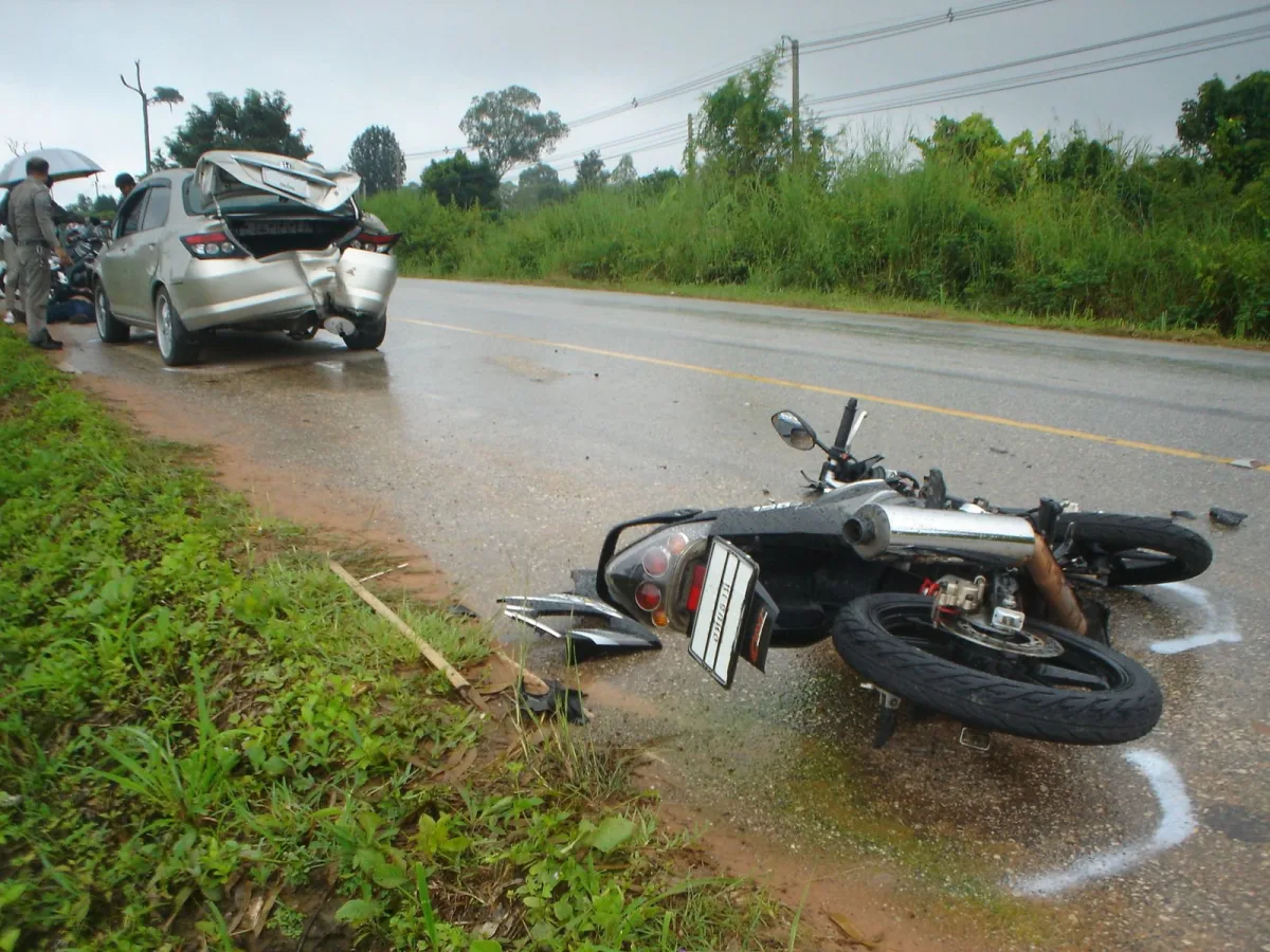 Collision between a car and a motorcycle, the typical accident report situation